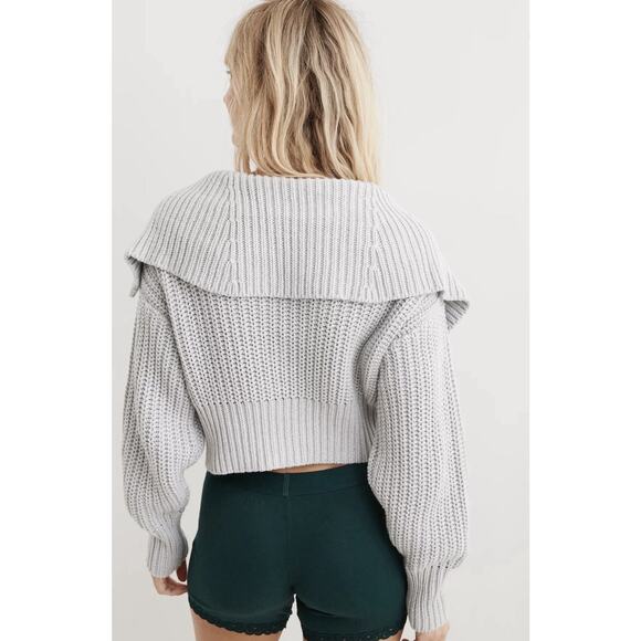 aerie Sweaters - Aerie Double Zip Size Medium Gray Cropped Cardigan Loose Fit Chunky Knit Sweater